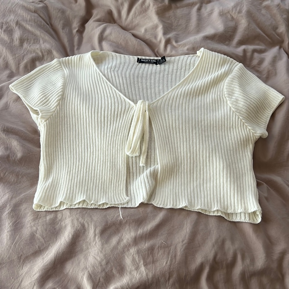 Cream tie crop top